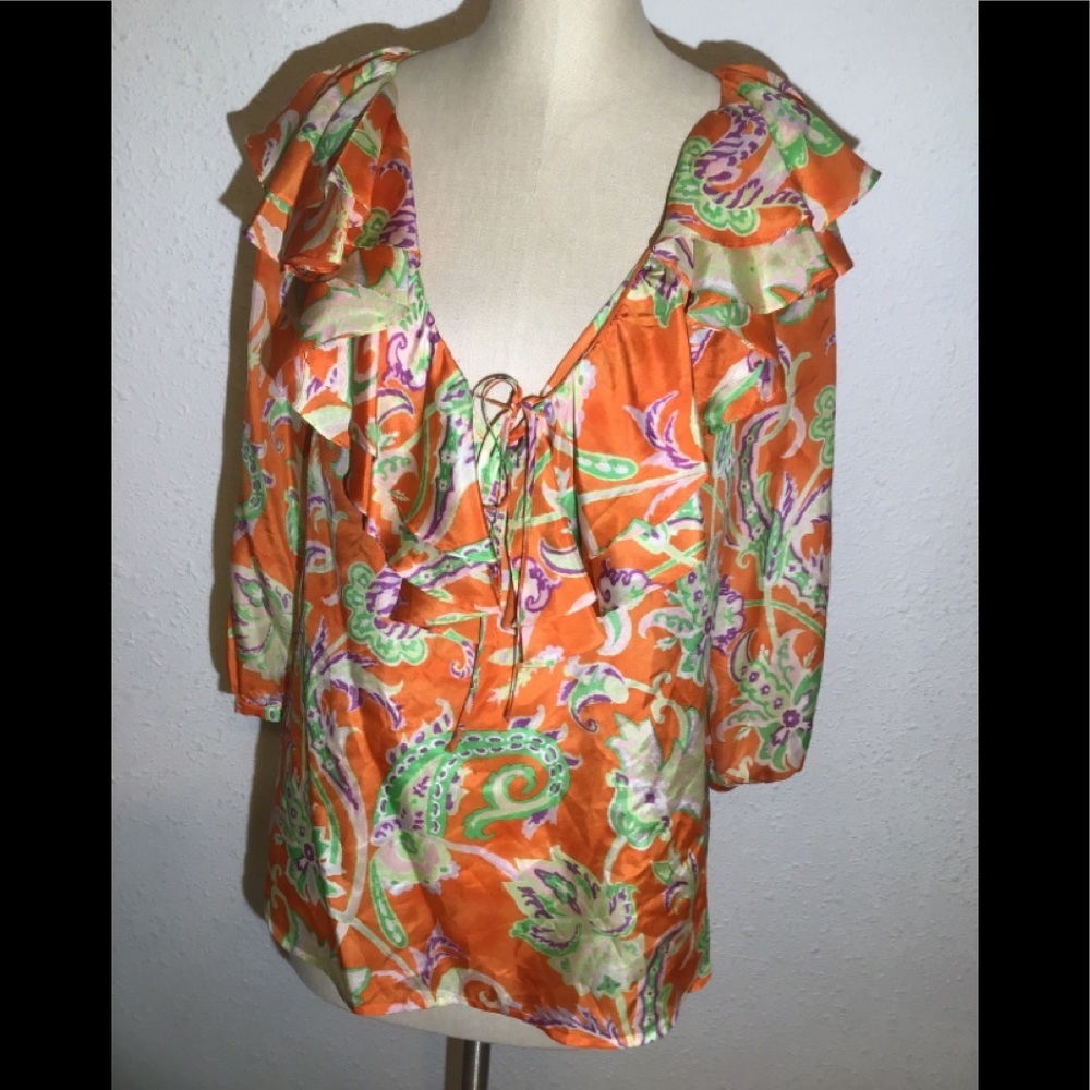 Lauren Ralph Lauren silk floral ruffle blouse size medium